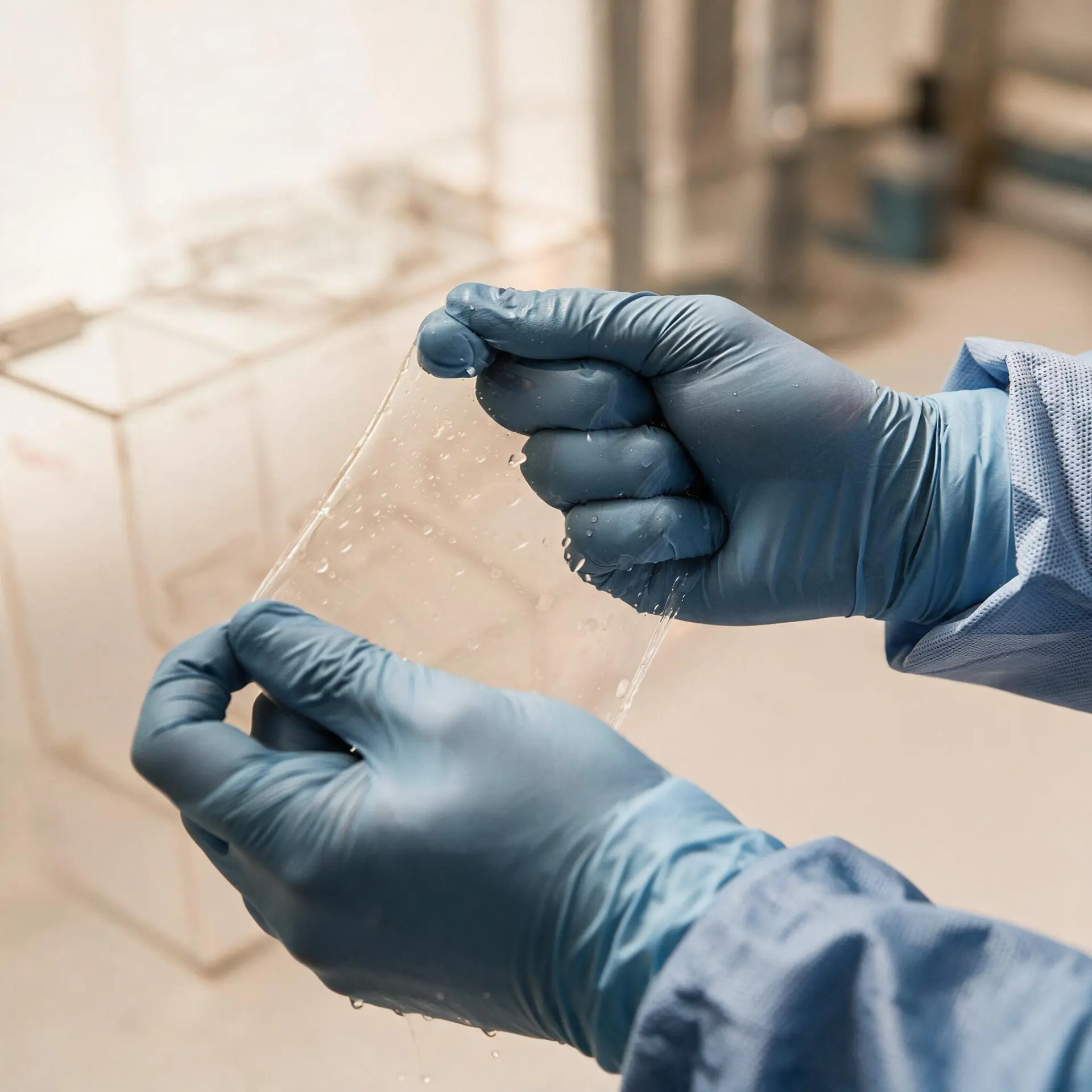 A soft transparent hydrogel disc beaded with water